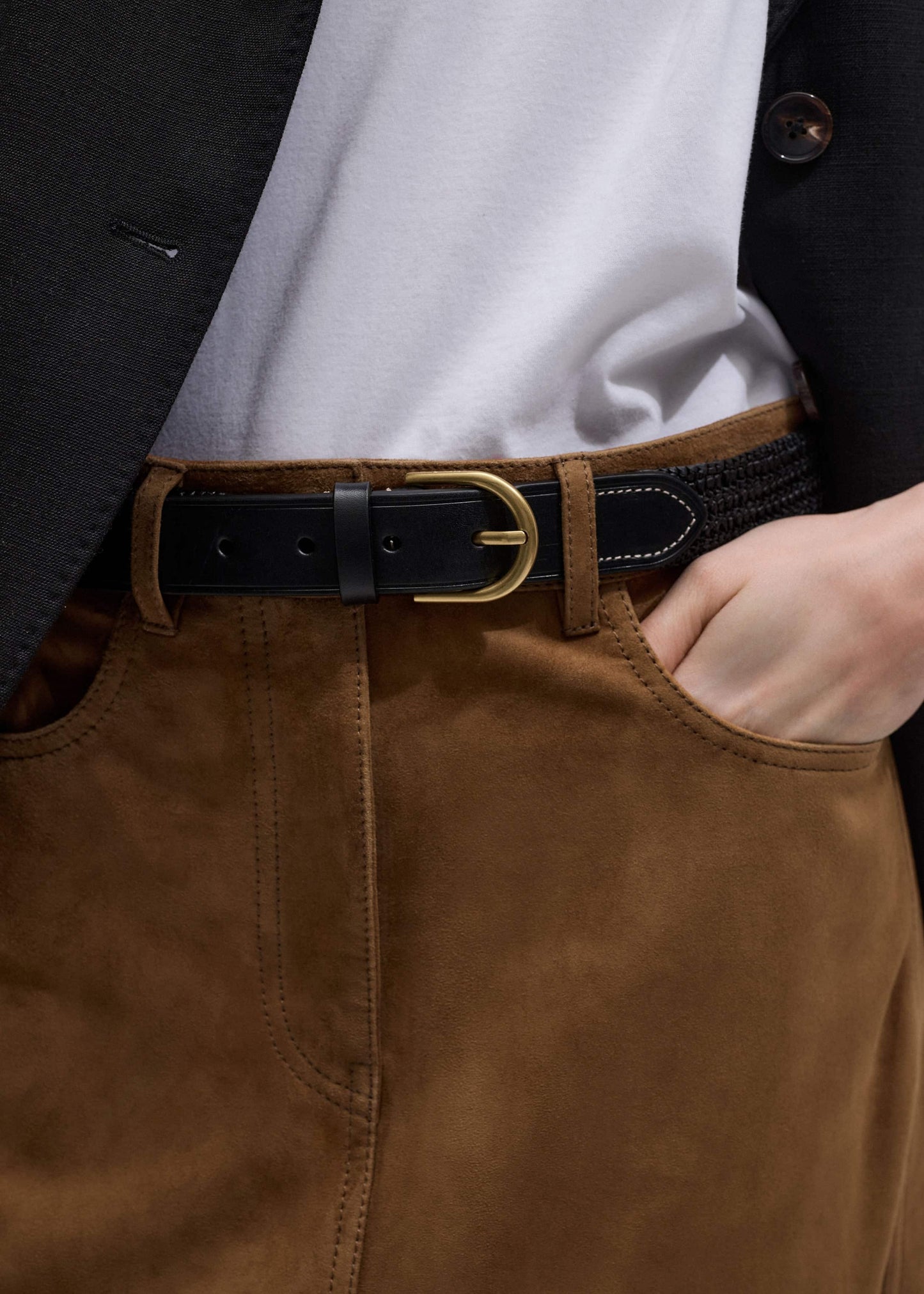 Black Round Raffia Summer Belt