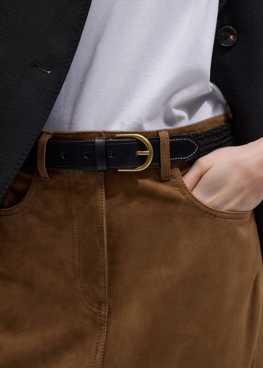 Black Round Raffia Summer Belt