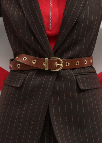 Brown Eyelet Reversible Belt