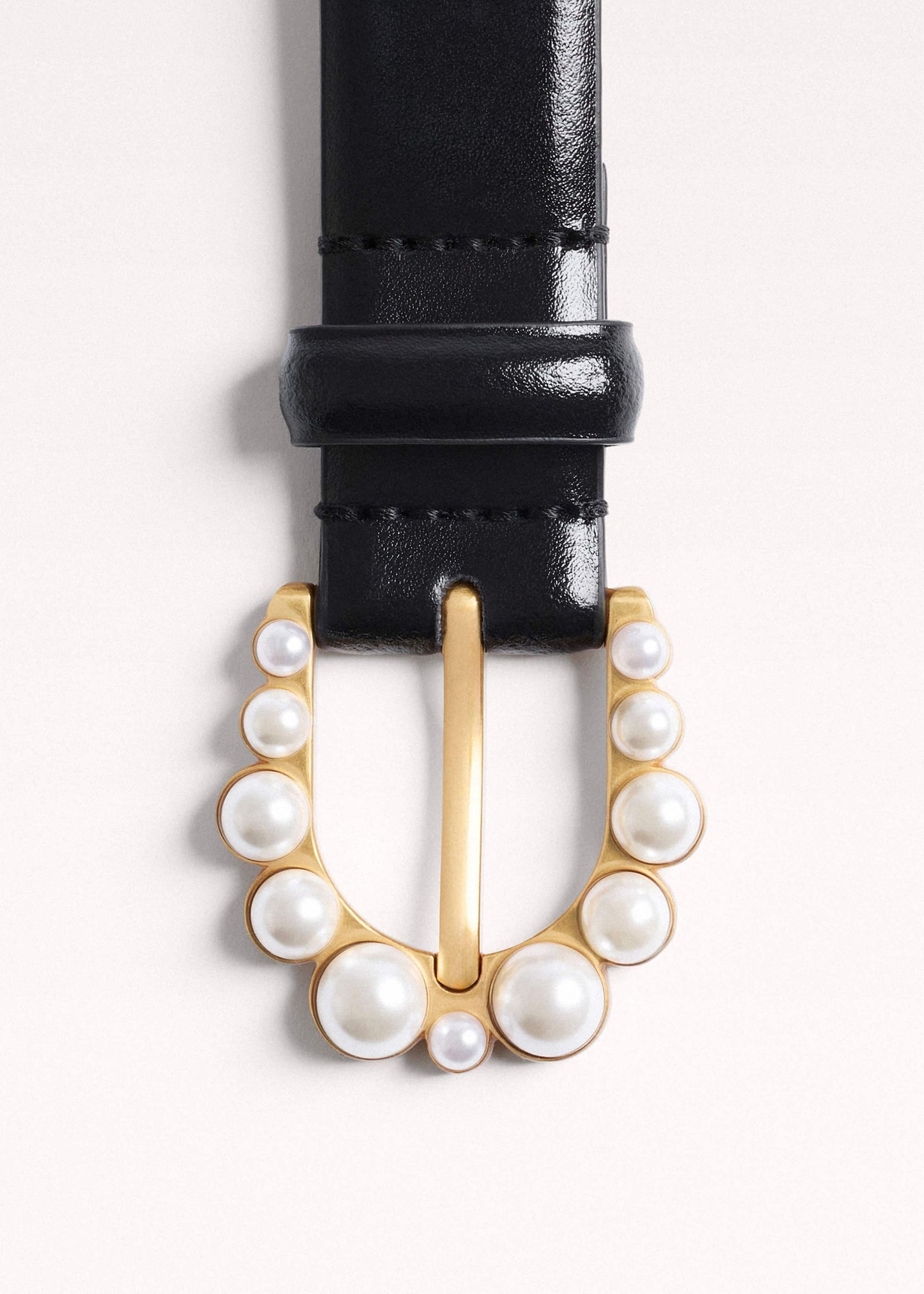 Black Faux Pearl Buckle Belt