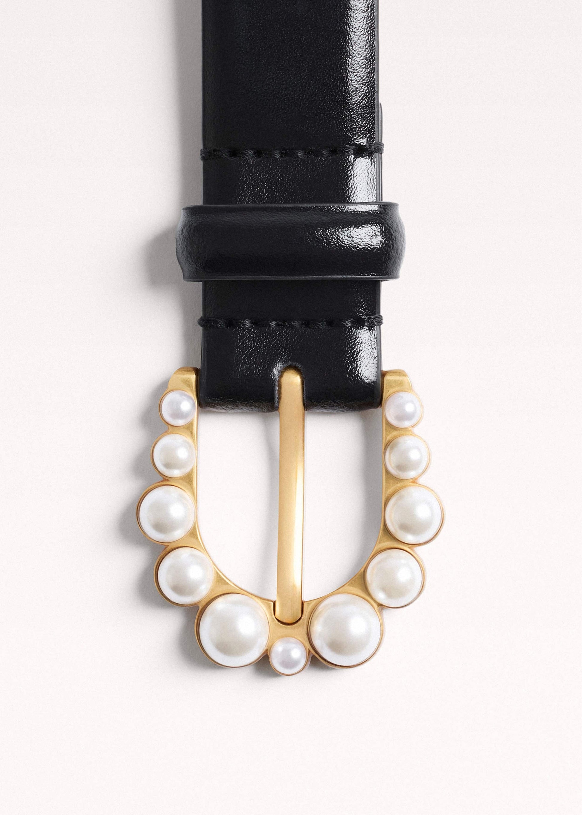 Black Faux Pearl Buckle Belt
