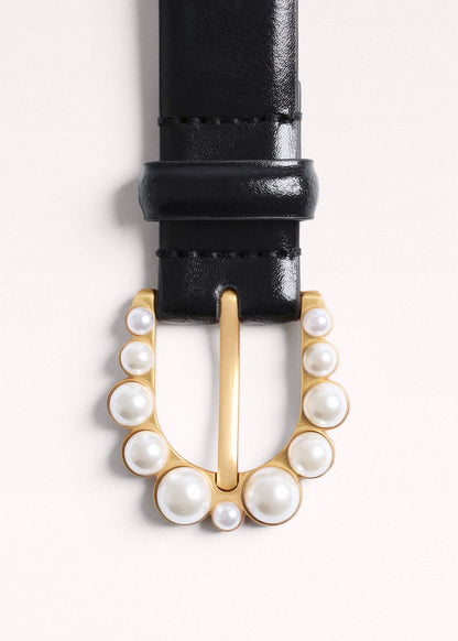 Black Faux Pearl Buckle Belt