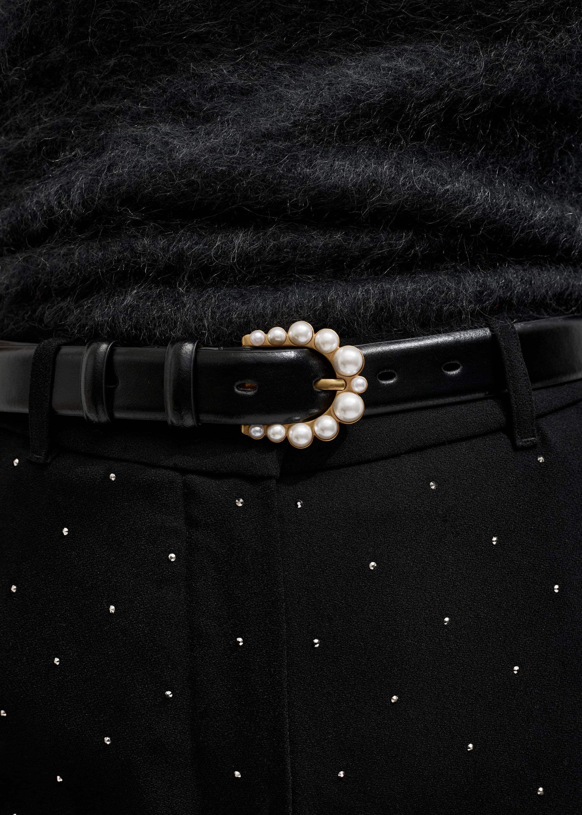 Black Faux Pearl Buckle Belt