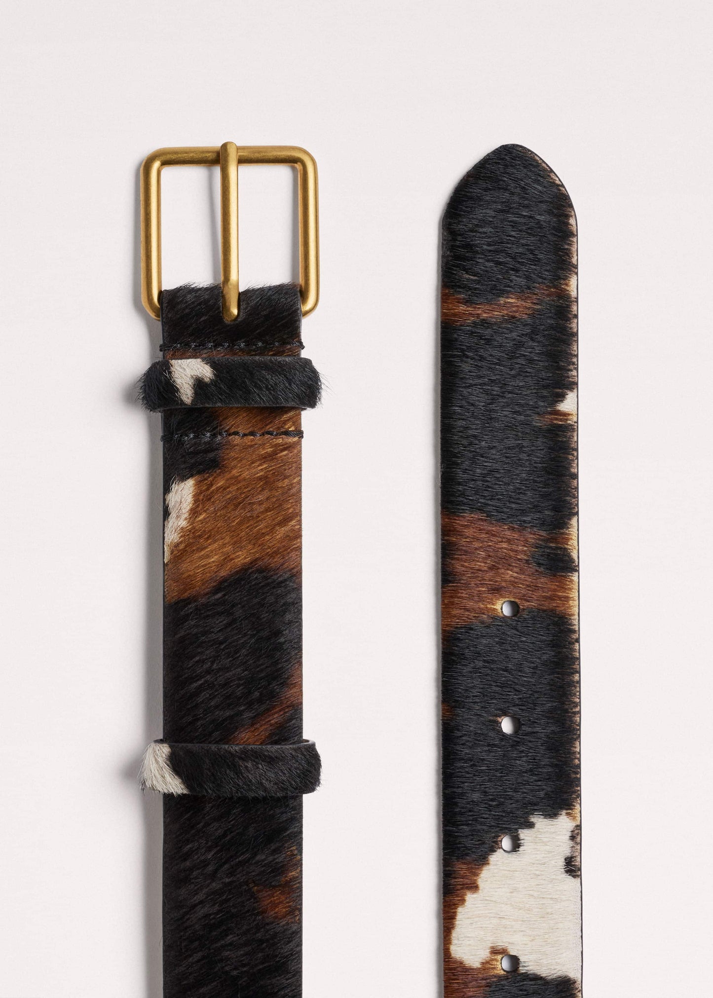 Dark Brown Leather Cow Print Classic Belt