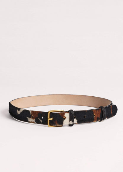 Dark Brown Leather Cow Print Classic Belt