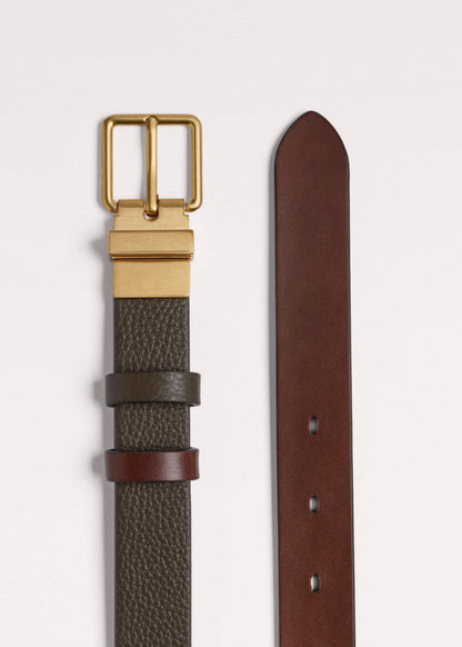 Olive Green Leather Reversible Belt