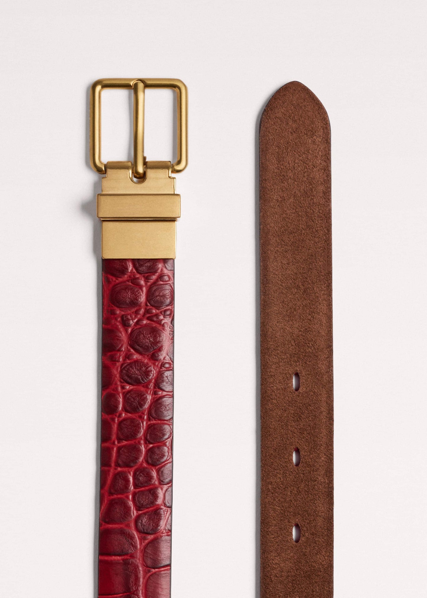 Red Italian Croc Print Reversible Belt