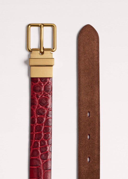Red Italian Croc Print Reversible Belt