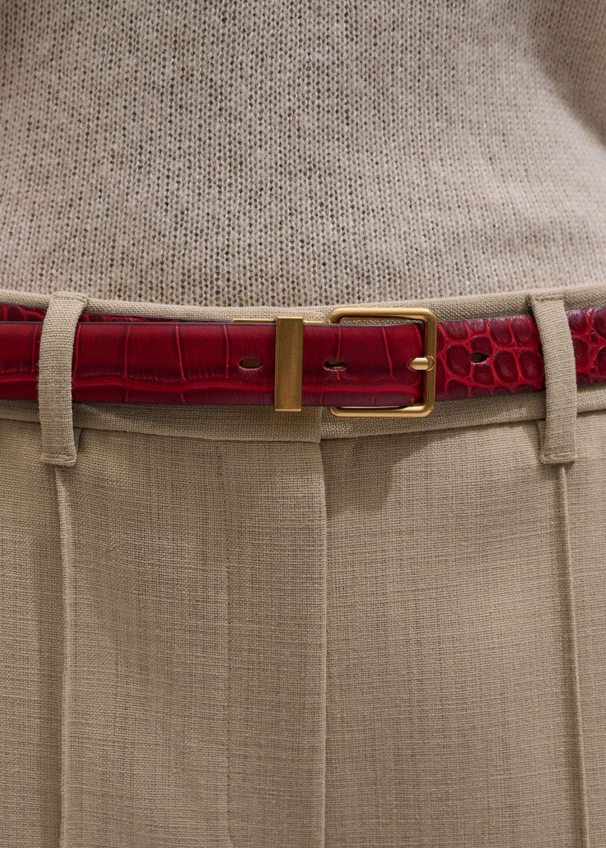 Red Italian Croc Print Reversible Belt