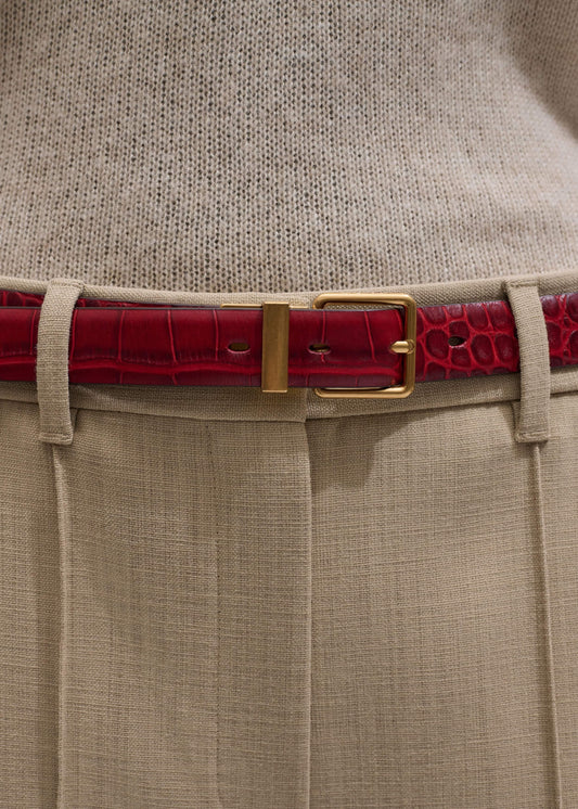 Red Italian Croc Print Reversible Belt