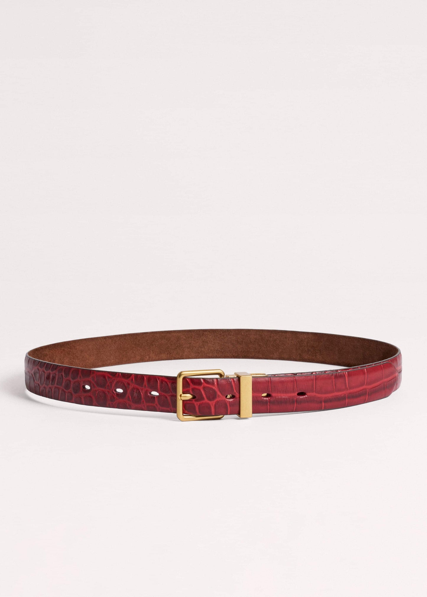 Red Italian Croc Print Reversible Belt