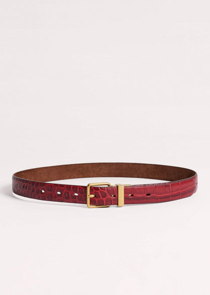 Red Italian Croc Print Reversible Belt