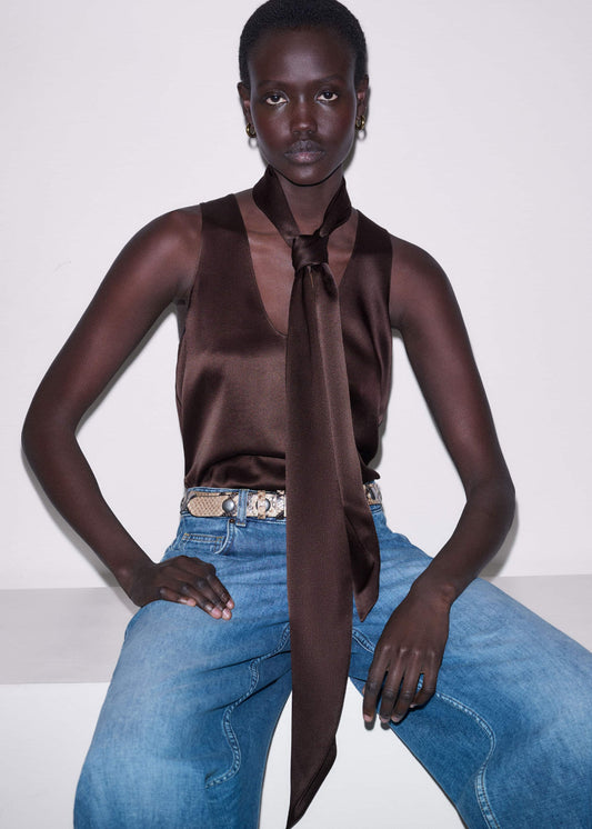 Brown Silk Satin Evening Scarf