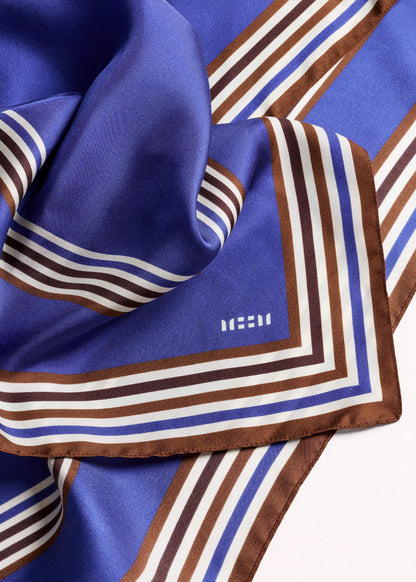 Blue Striped Silk Multi-Border Scarf