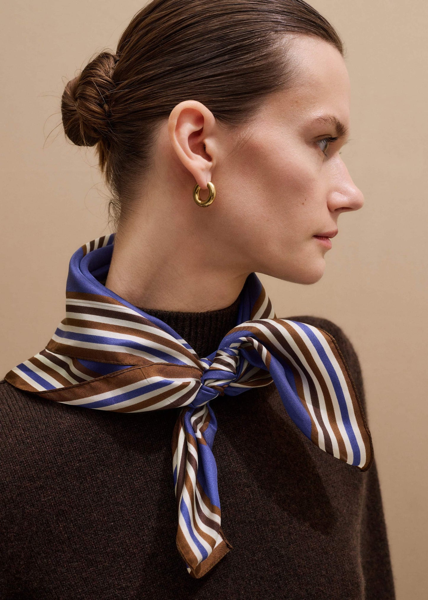 Blue Striped Silk Multi-Border Scarf