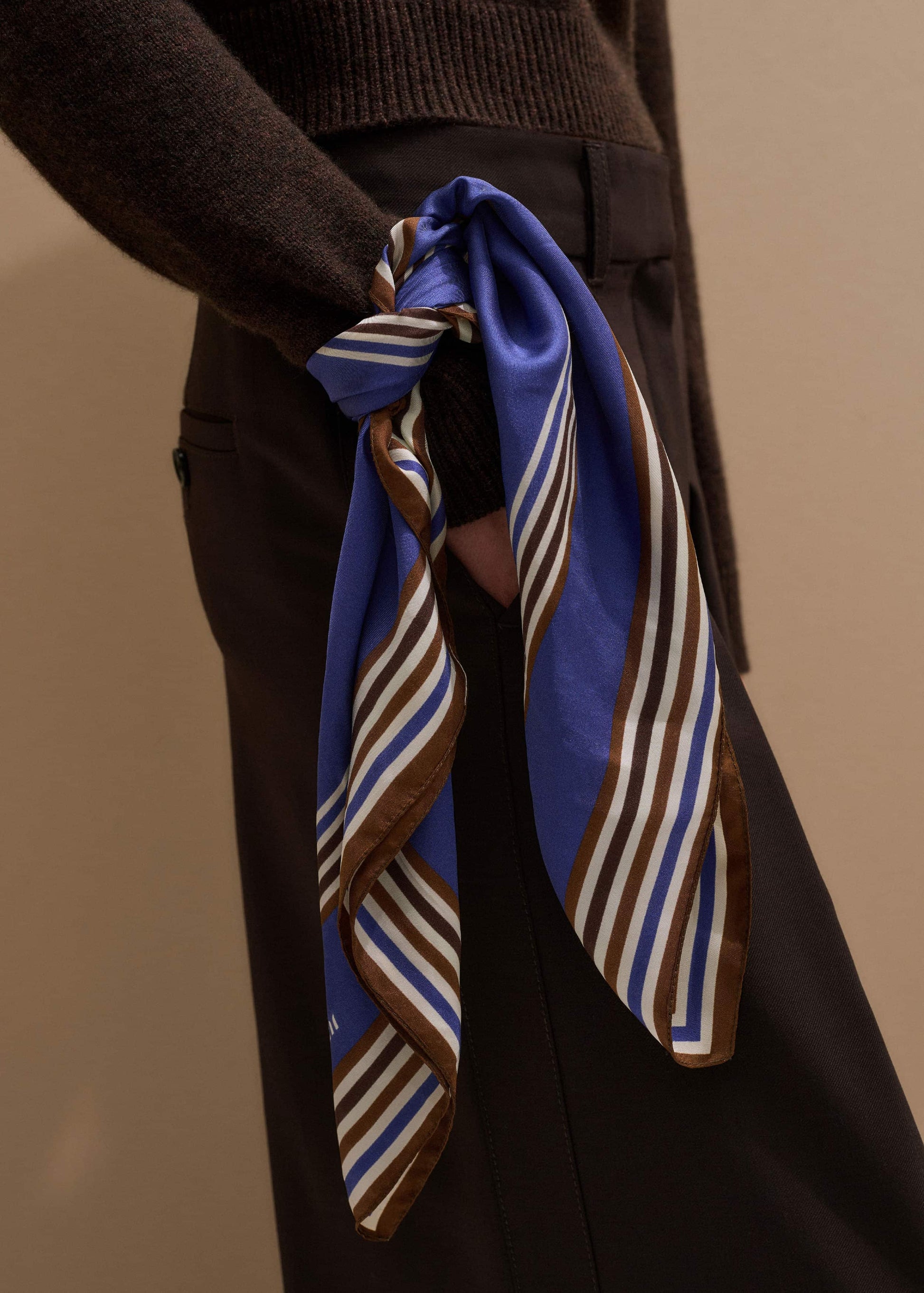 Blue Striped Silk Multi-Border Scarf