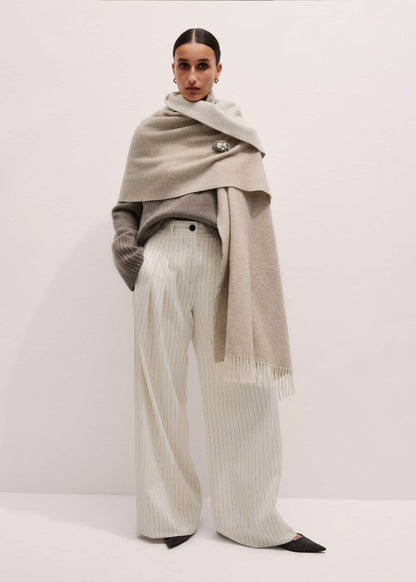 Cream Cashmere Blend Travel Scarf
