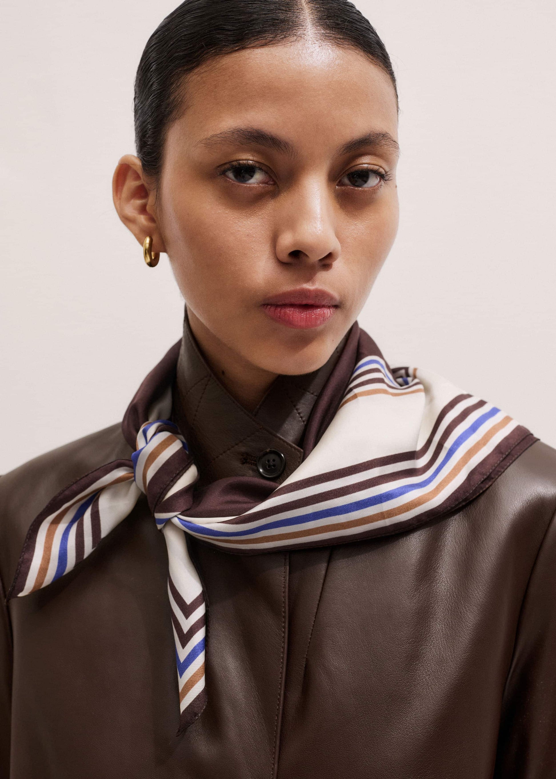 Brown Striped Silk Multi-Border Scarf