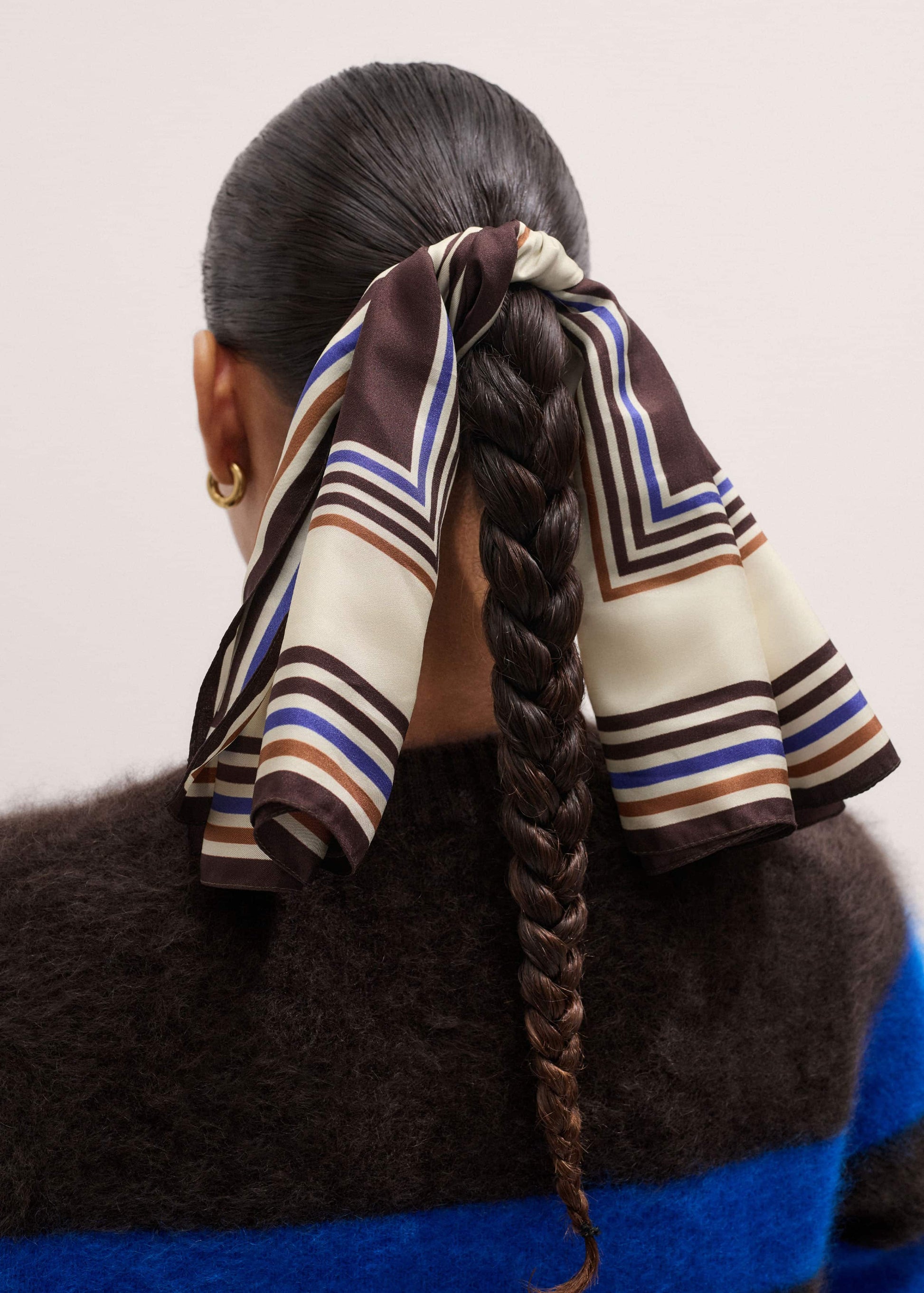 Brown Striped Silk Multi-Border Scarf
