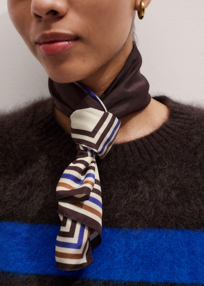 Brown Striped Silk Multi-Border Scarf