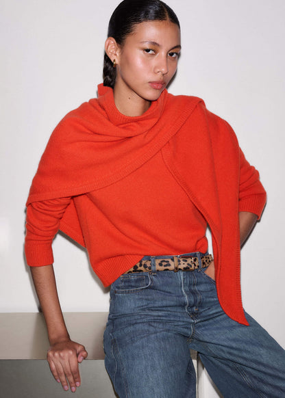 Orange Cashmere Triangle Knit Scarf