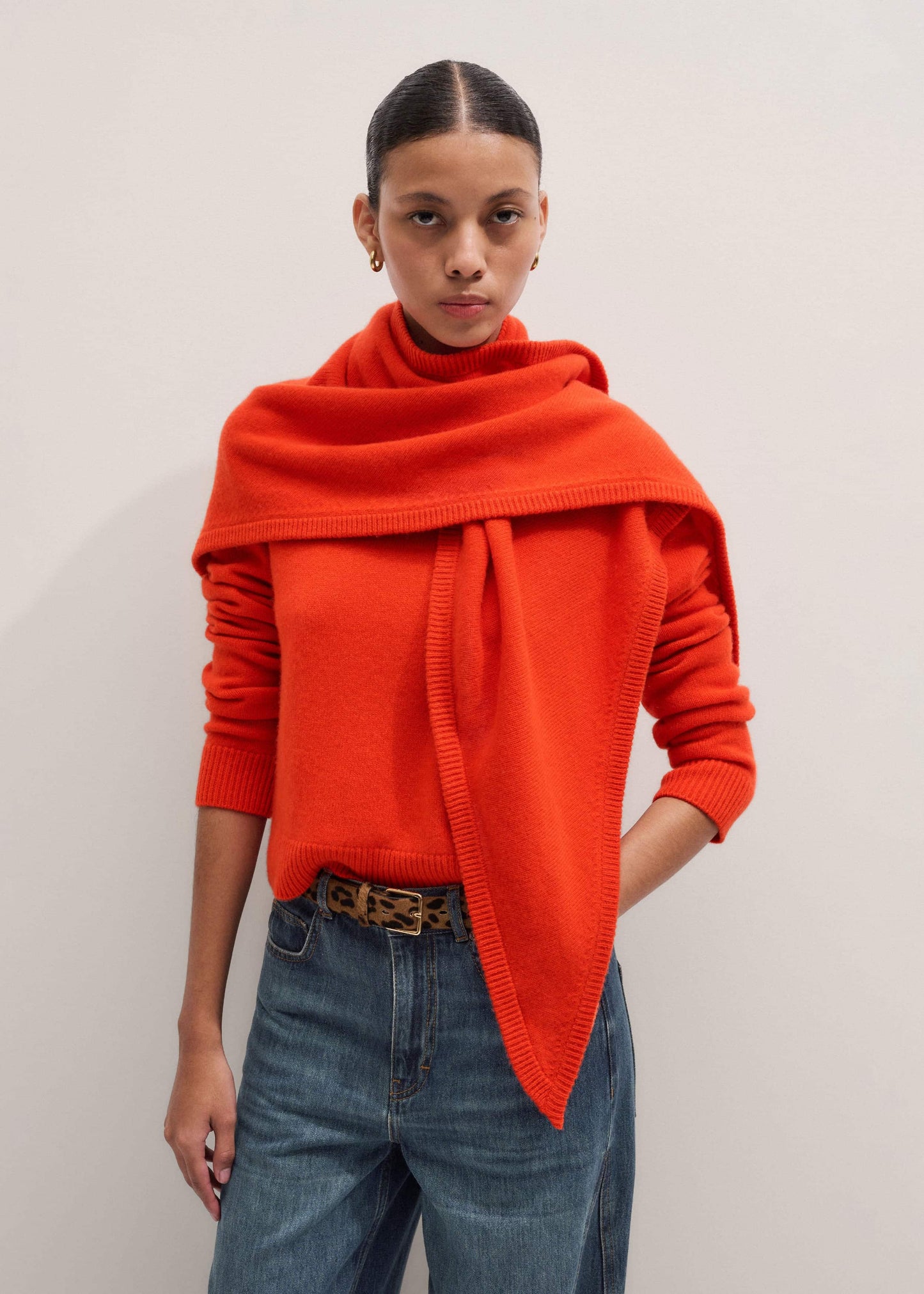 Orange Cashmere Triangle Knit Scarf