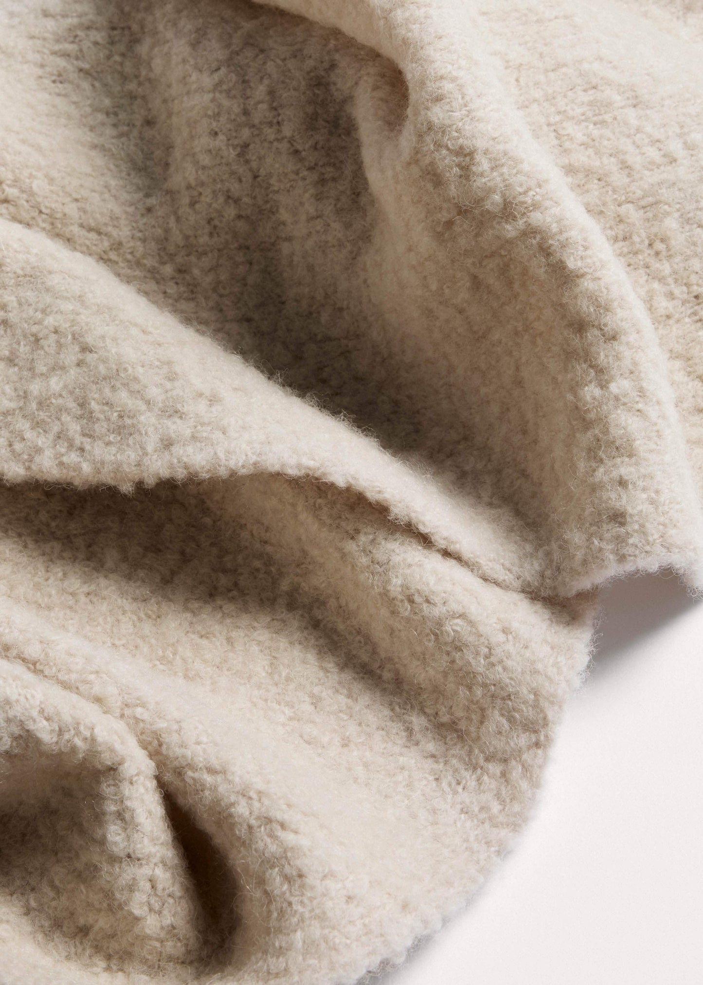 Oatmeal Merino Wool Bouclé Knit Scarf