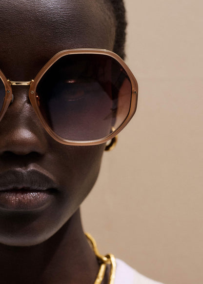 Smokey Nude Heptagonal Frame Sunglasses
