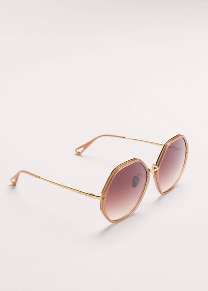 Smokey Nude Heptagonal Frame Sunglasses