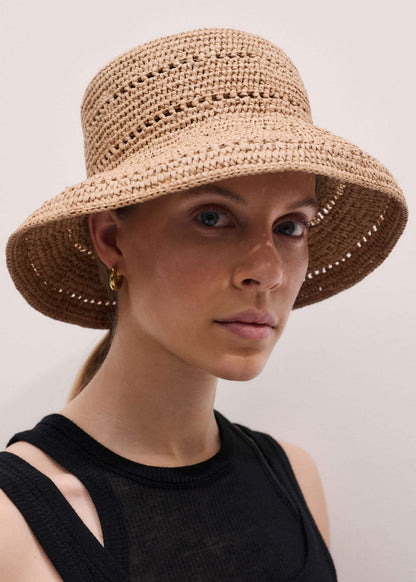 Brown Summer Raffia Bucket Hat